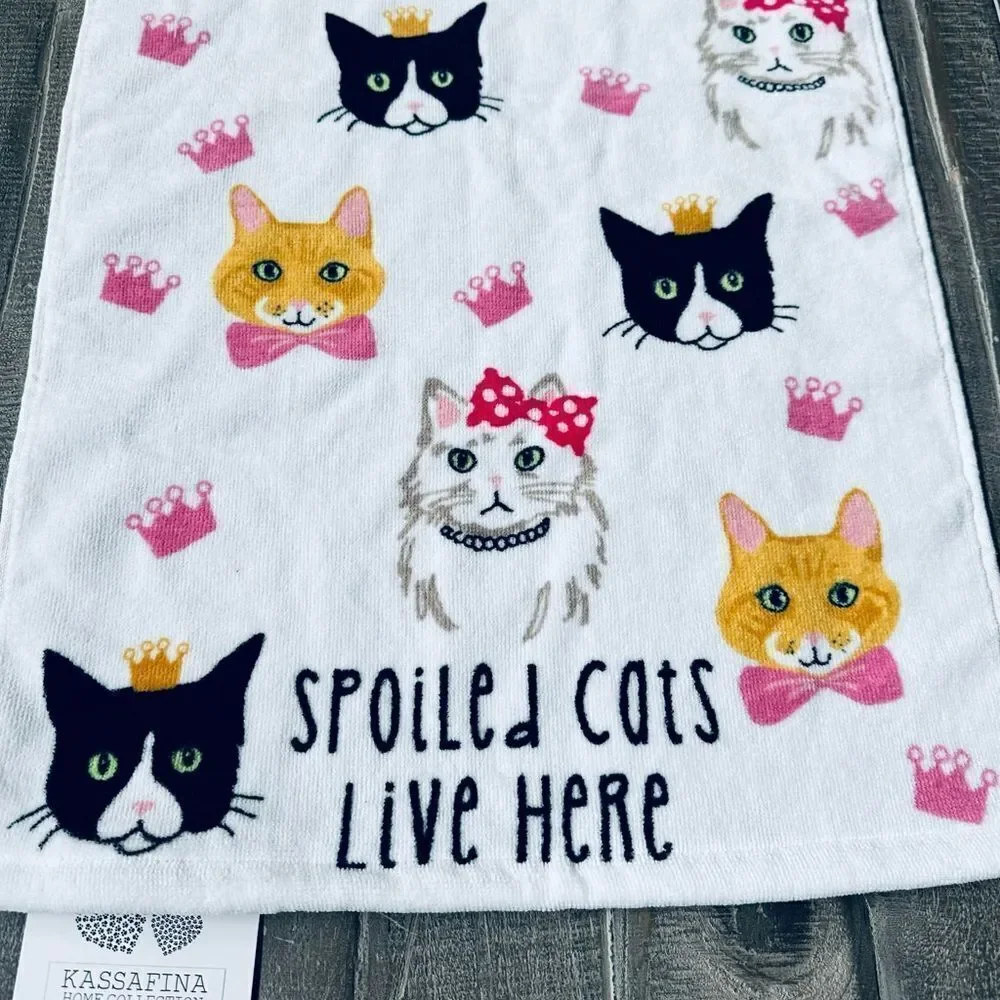 Spoiled Cats Live Here Cat Print Bathroom Hand Towel